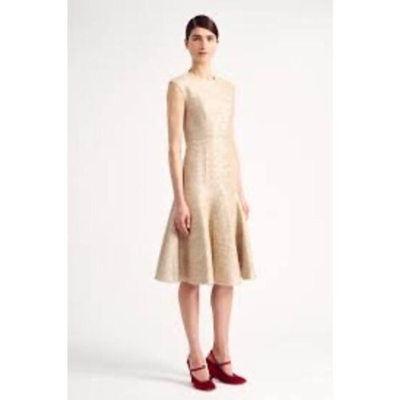 Emilia Wickstead DENVER DRESS IN BEIGE AND SILVER JACQUARD TWEED US6 - Picture 5 of 12